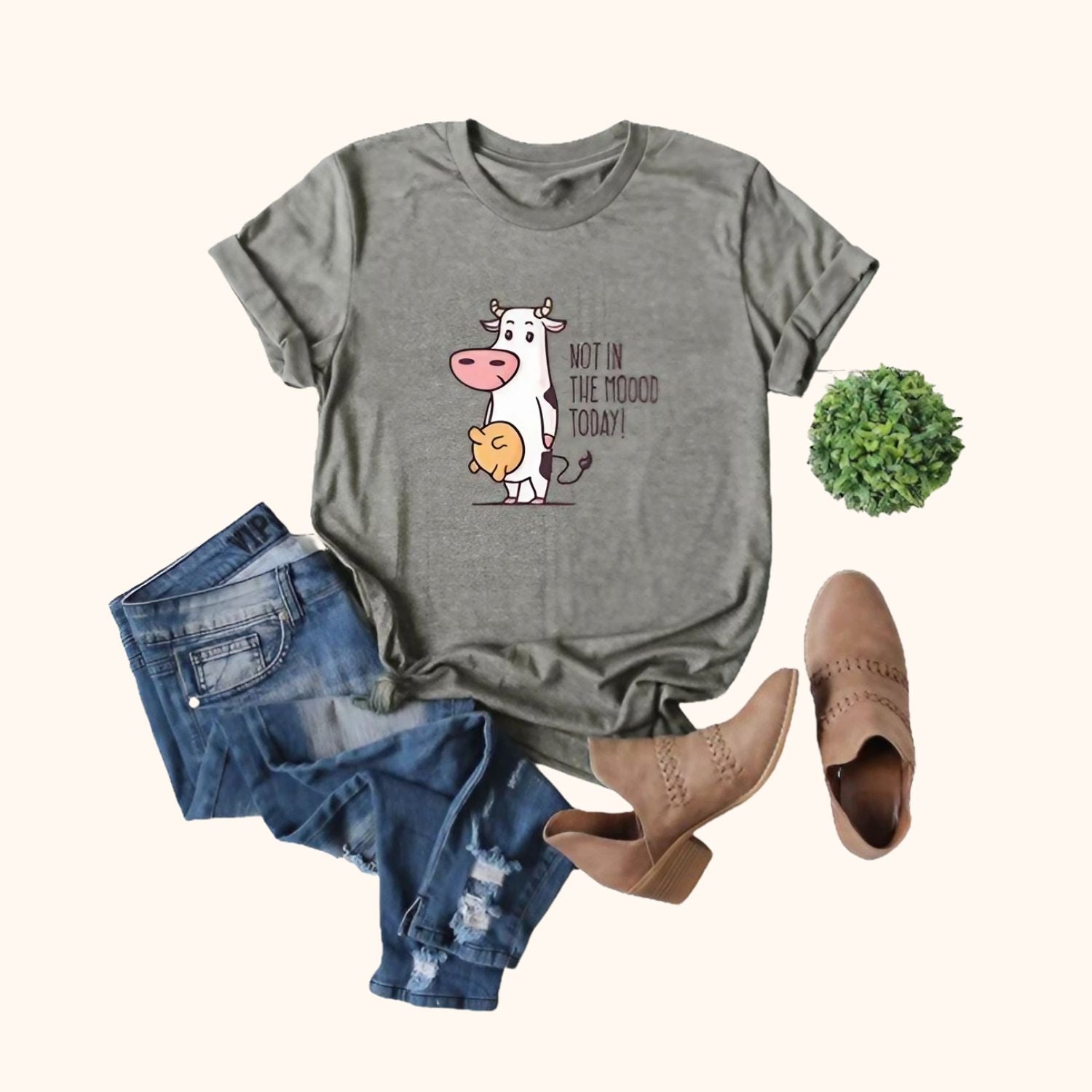 T-shirt gris foncé vache I'm Not In The Moood Today
