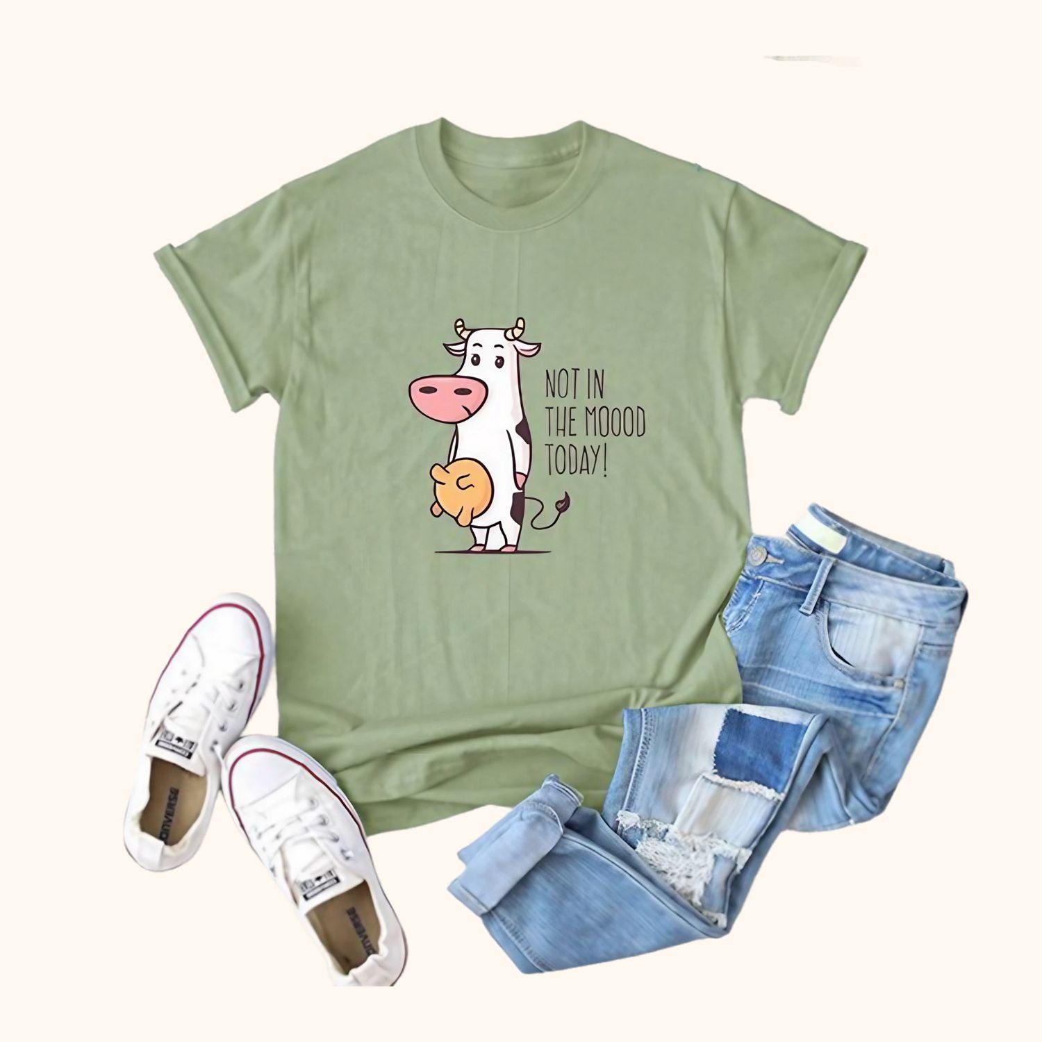 T-shirt vert vache I'm Not In The Moood Today