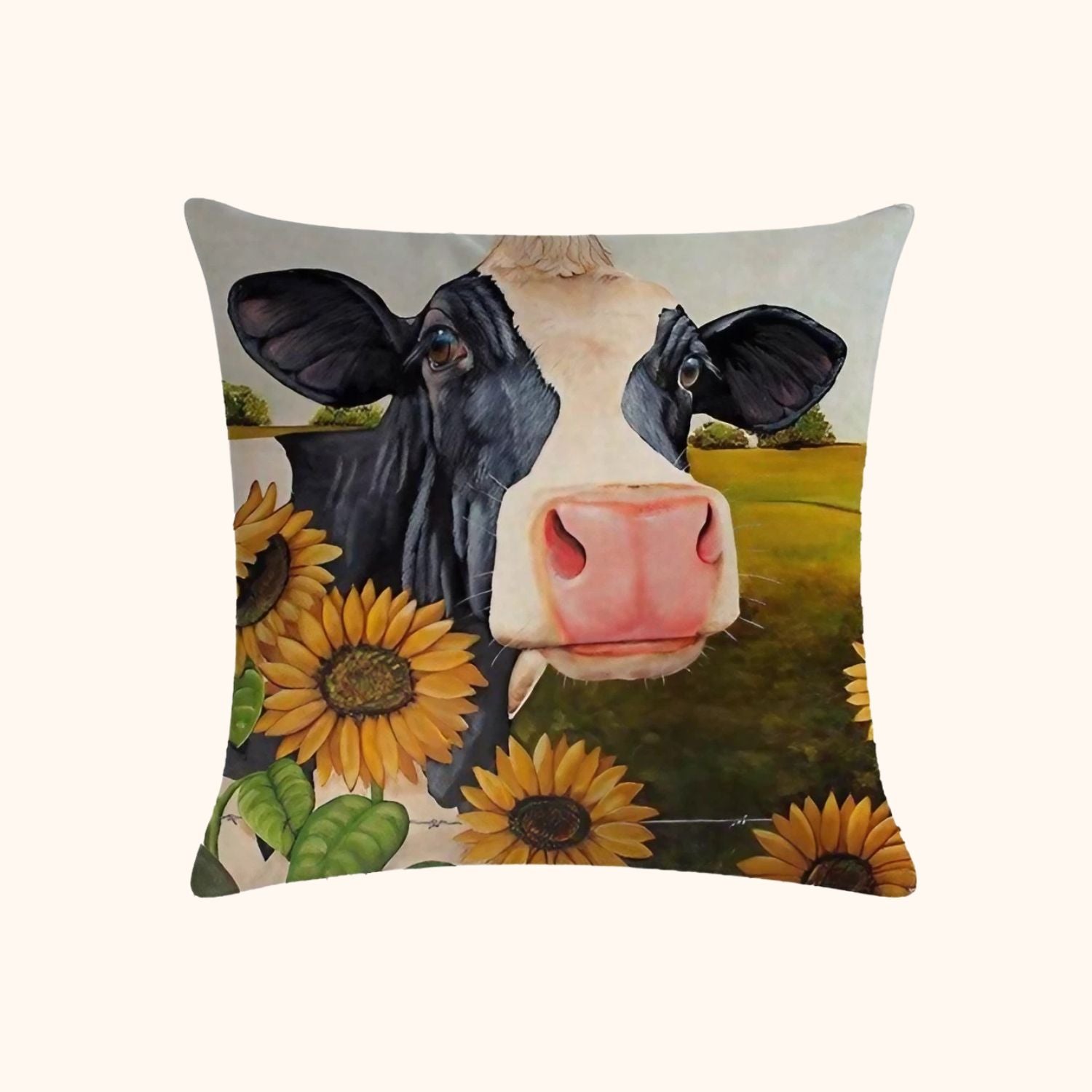 Housse de coussin vache et tournesols