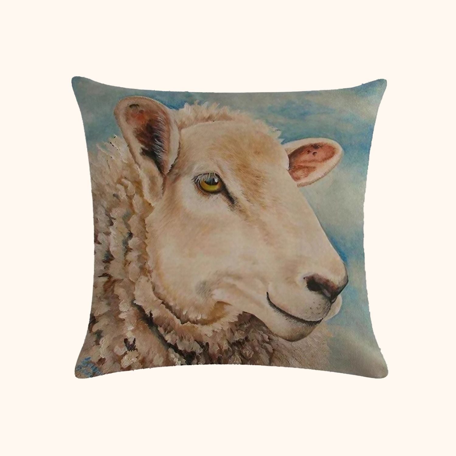 Housse de coussin mouton ciel bleu