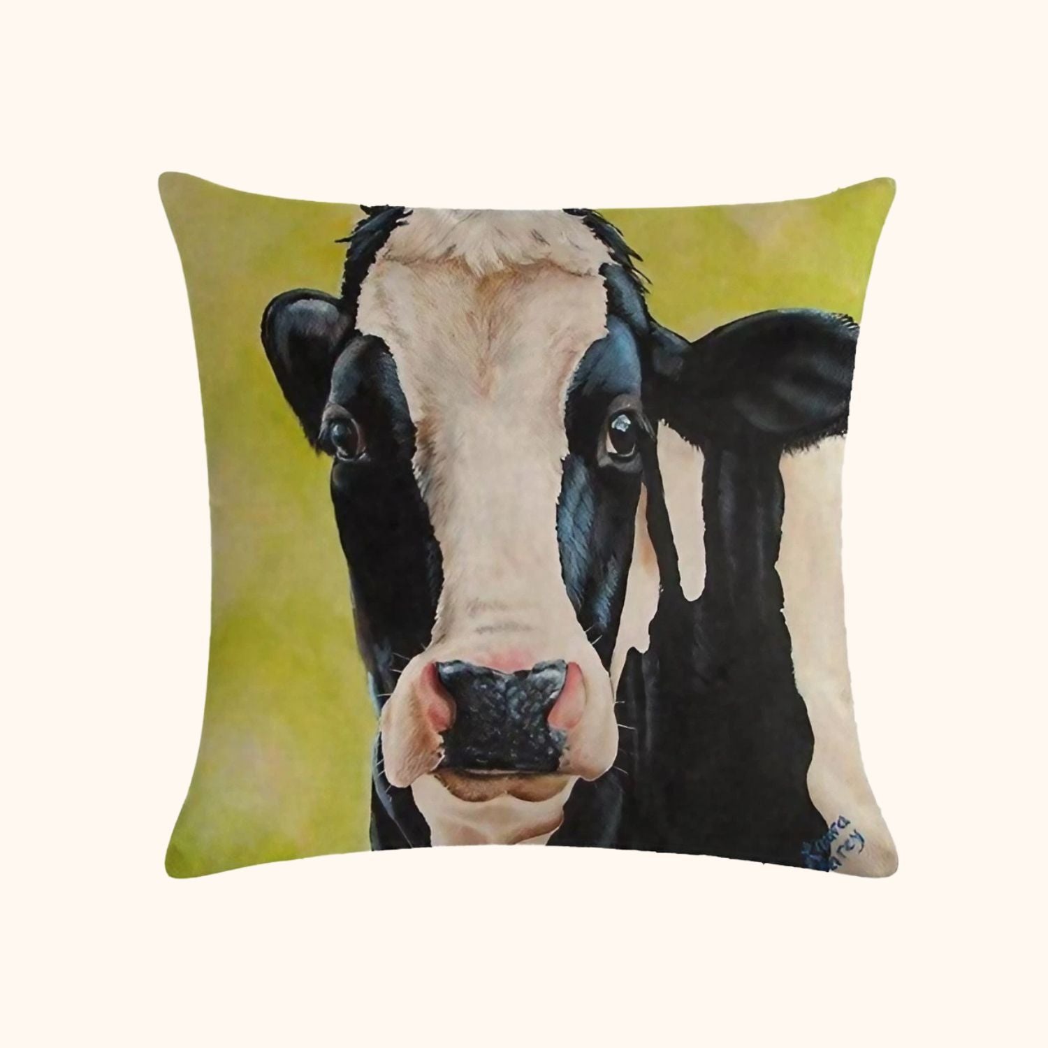 Housse de coussin verte vache