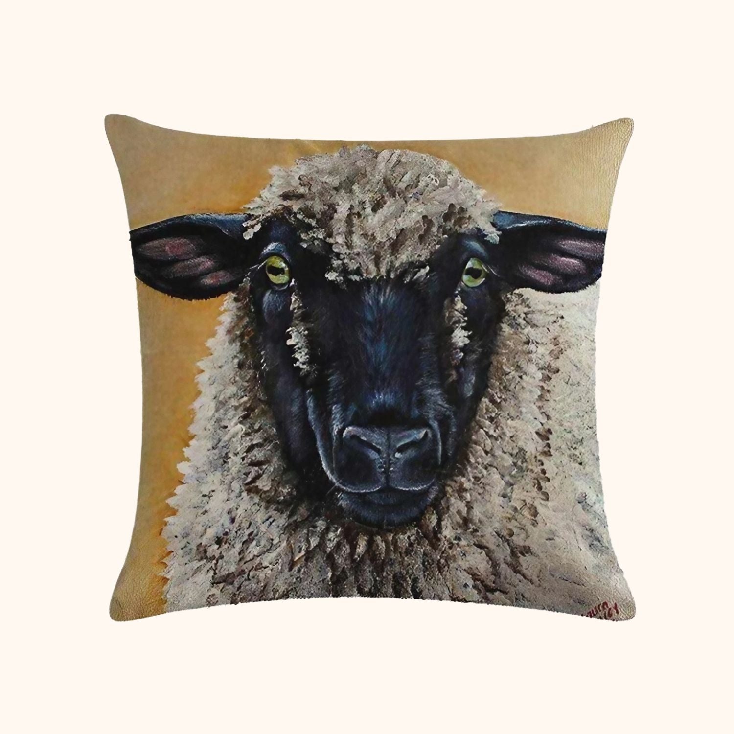 Housse de coussin mouton tête noire