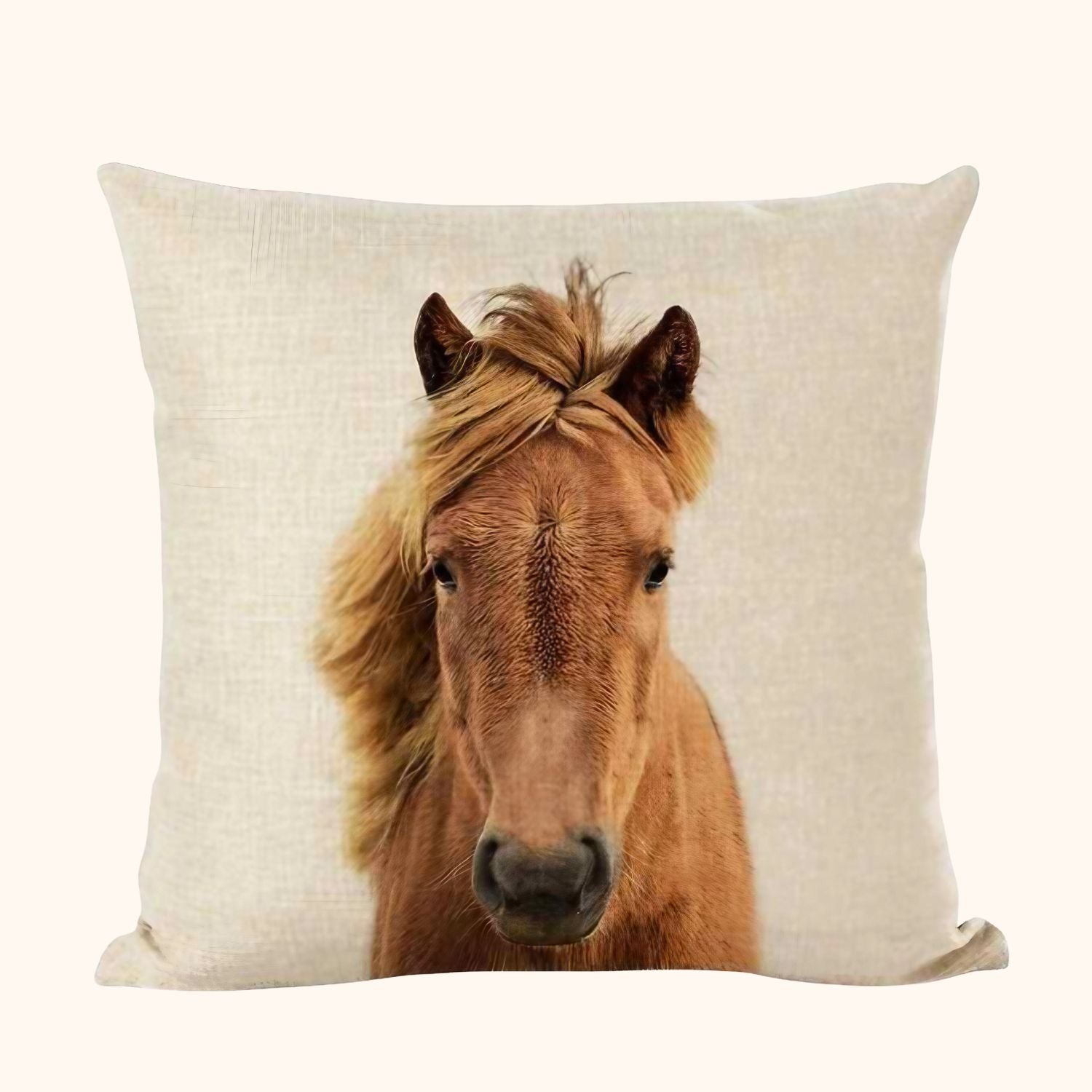 Housse de coussin cheval en coton et lin