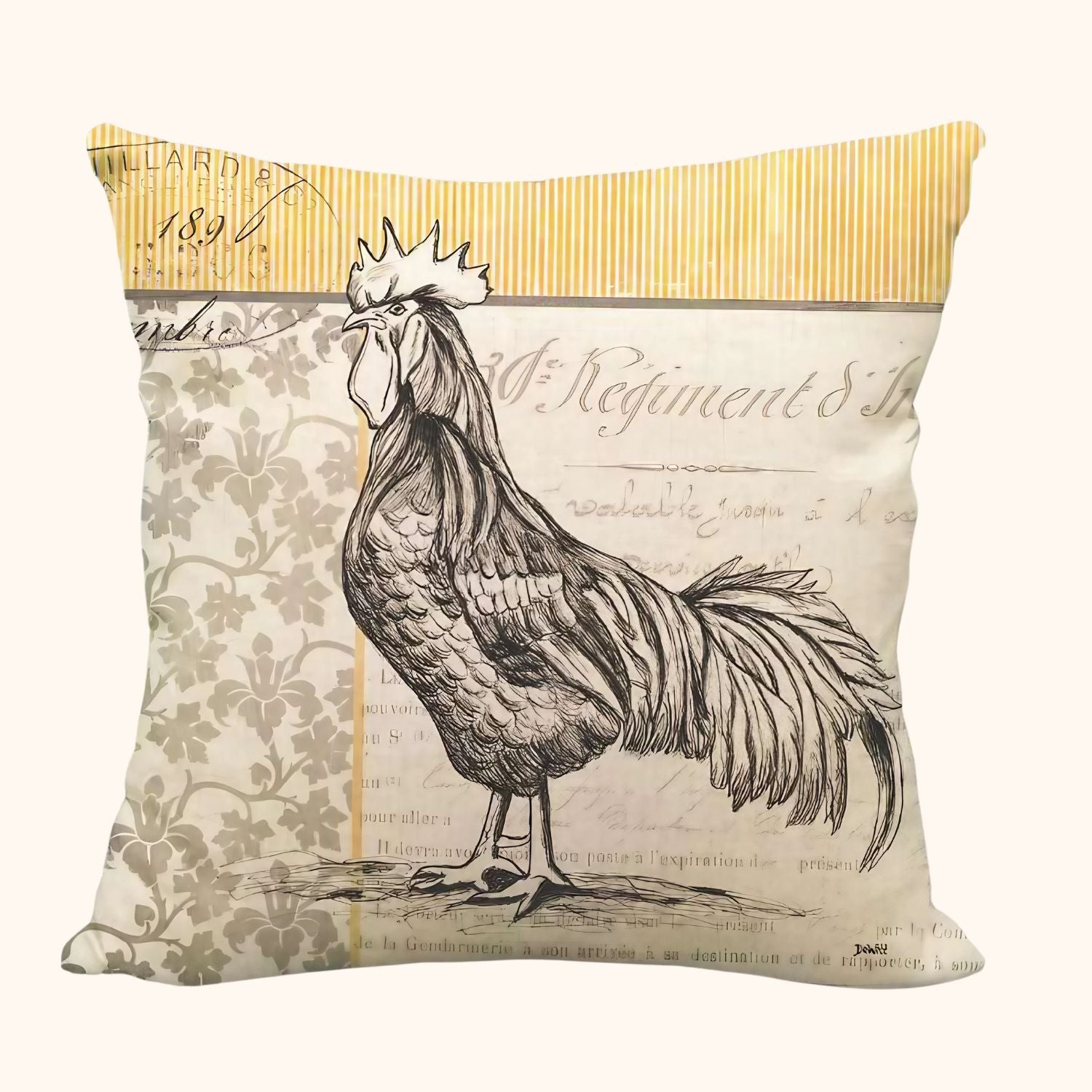Housse de coussin coq en lin et coton