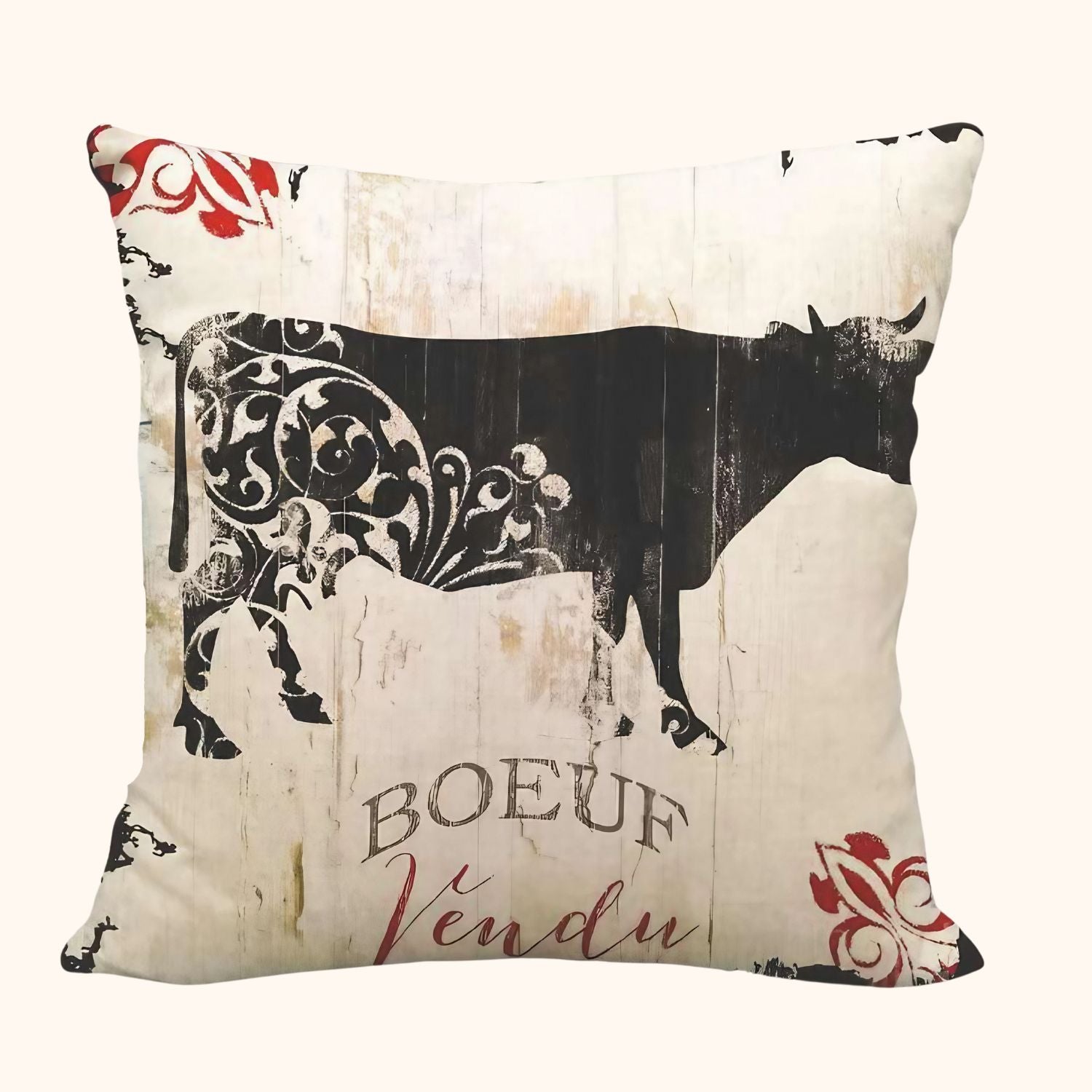 Housse de coussin bœuf en coton et lin