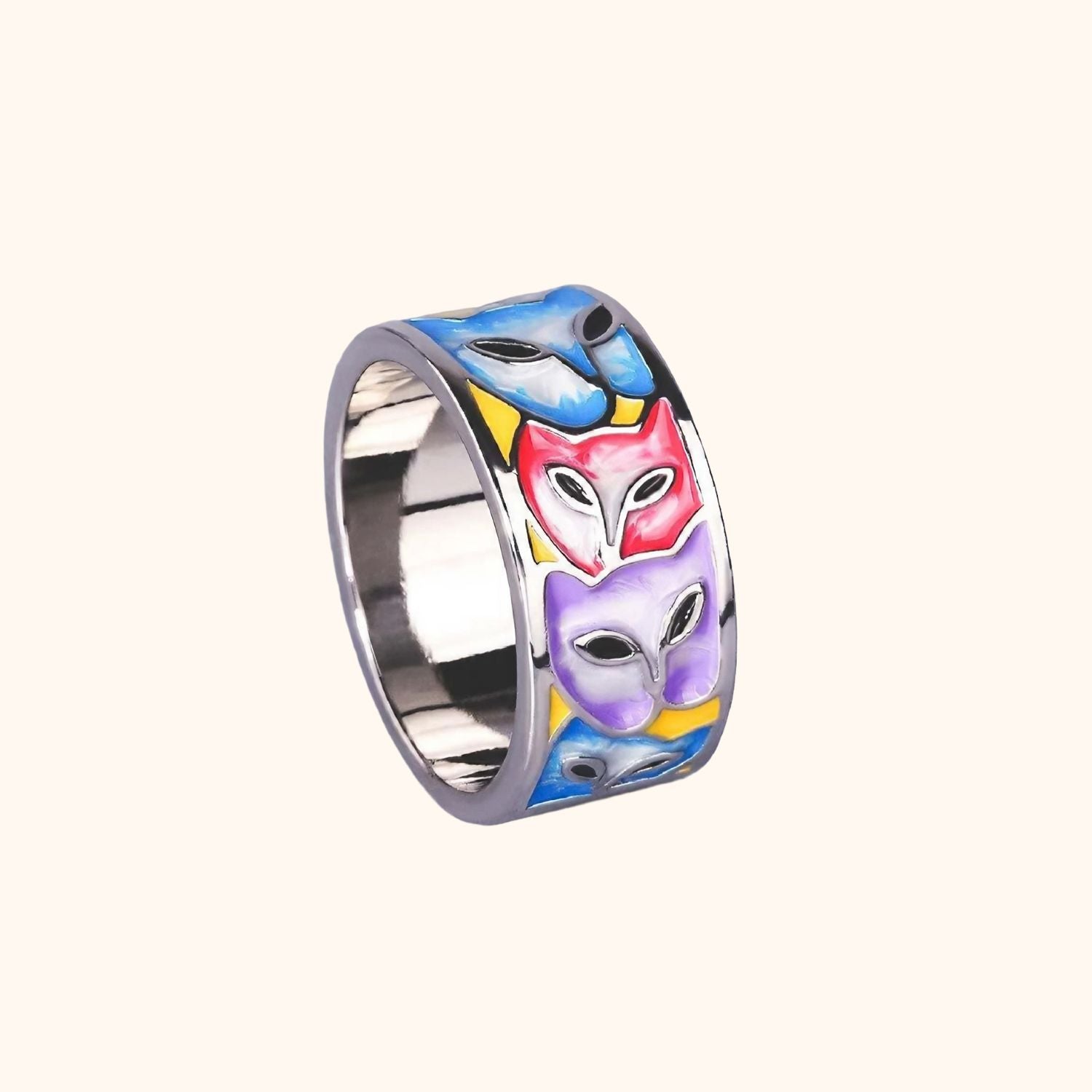 Bague renard émaillée en argent véritable