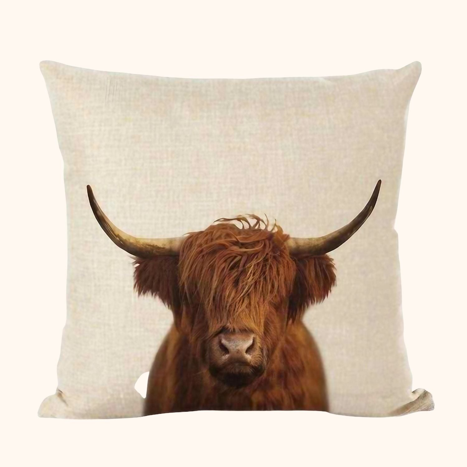 Housse de coussin vache Highland en coton et lin