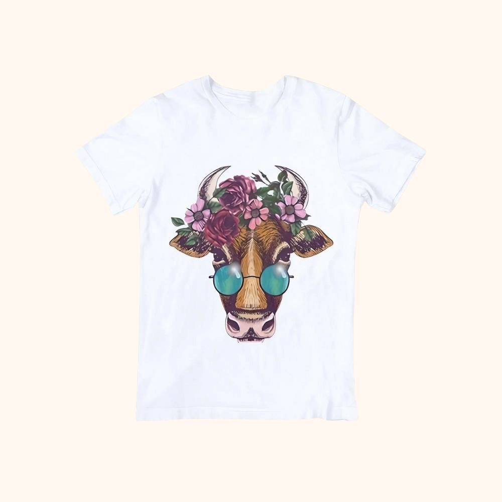 T-shirt tête de vache baba-cool