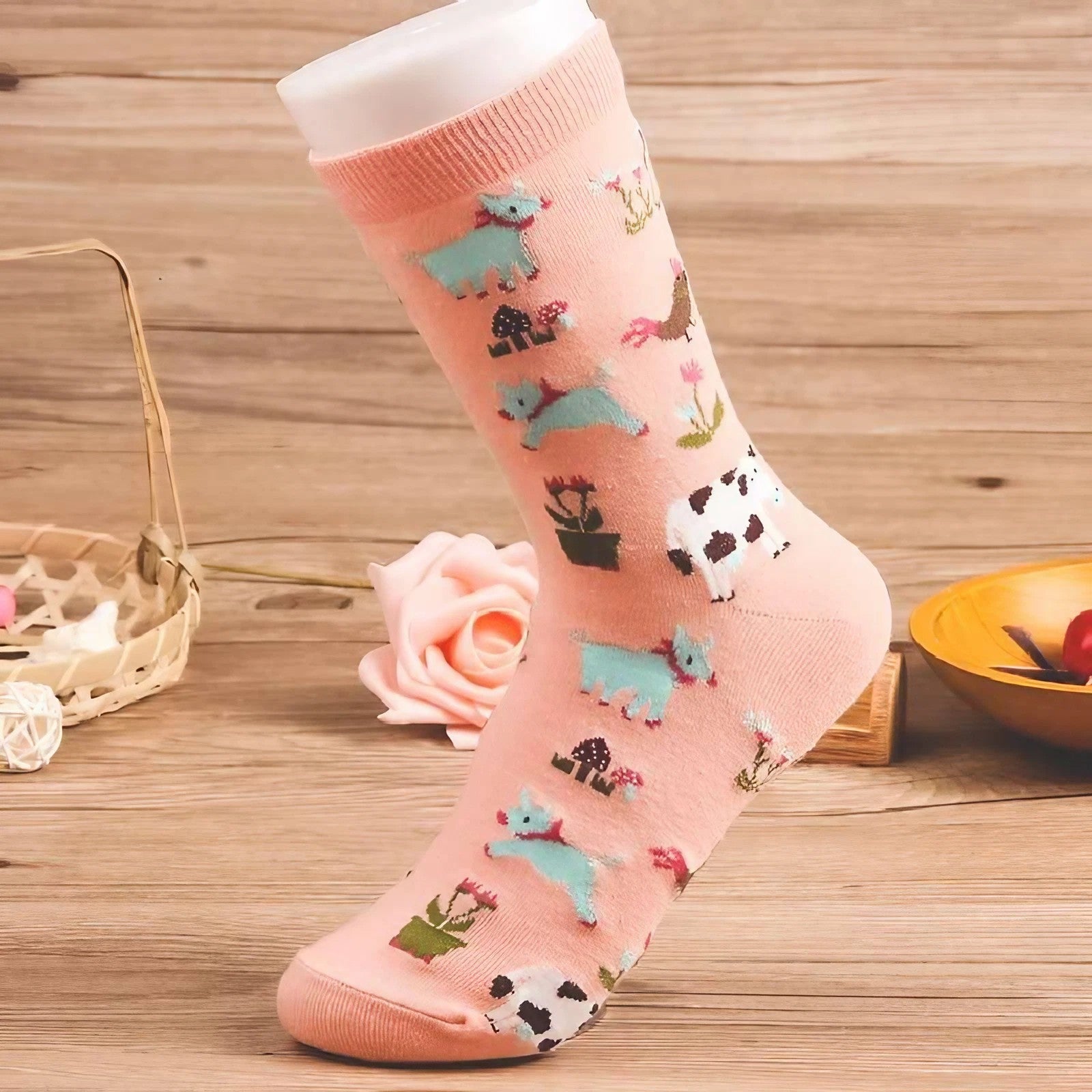 Chaussettes roses animaux de la ferme