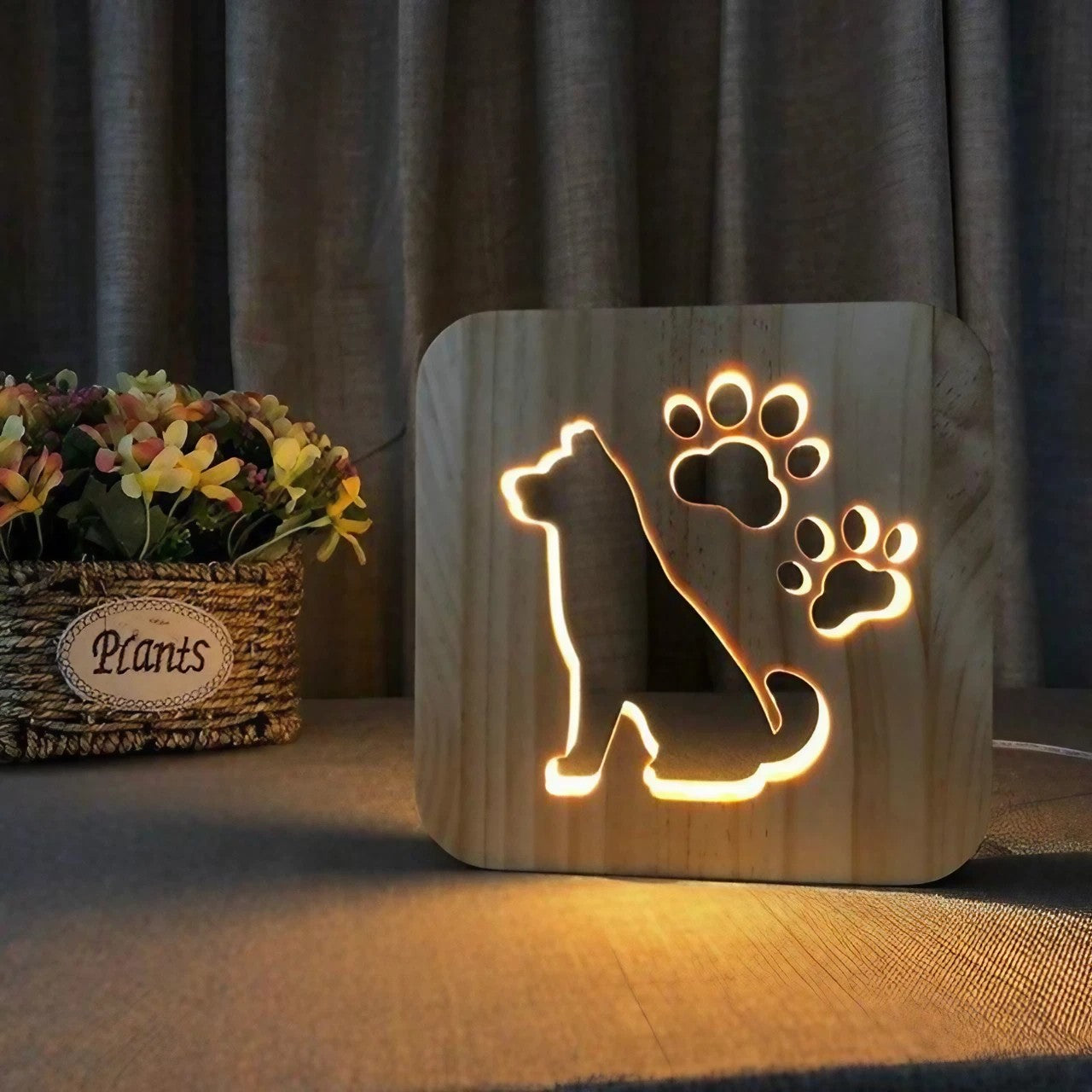 Lampe en bois chien