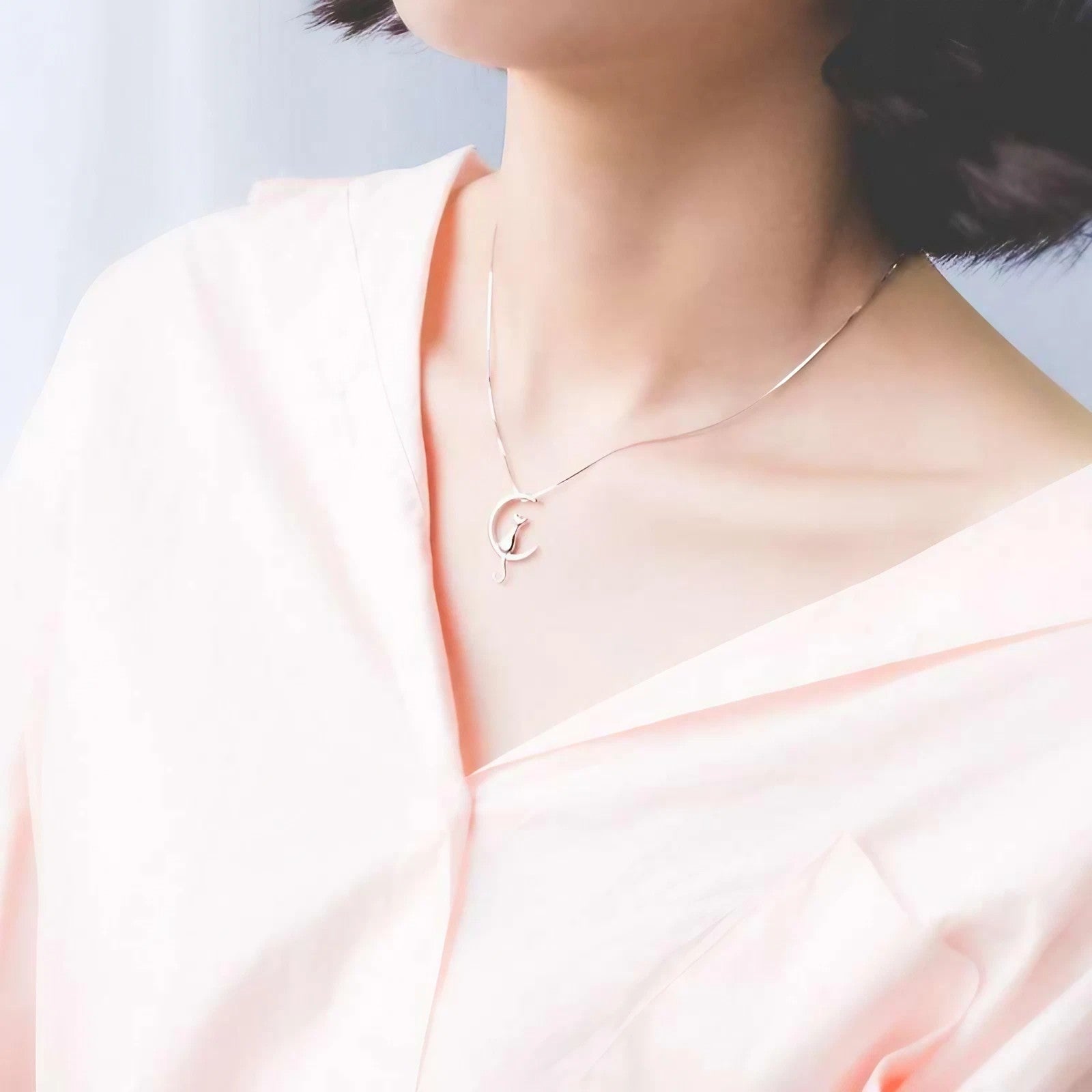 Pendentif chat en argent véritable