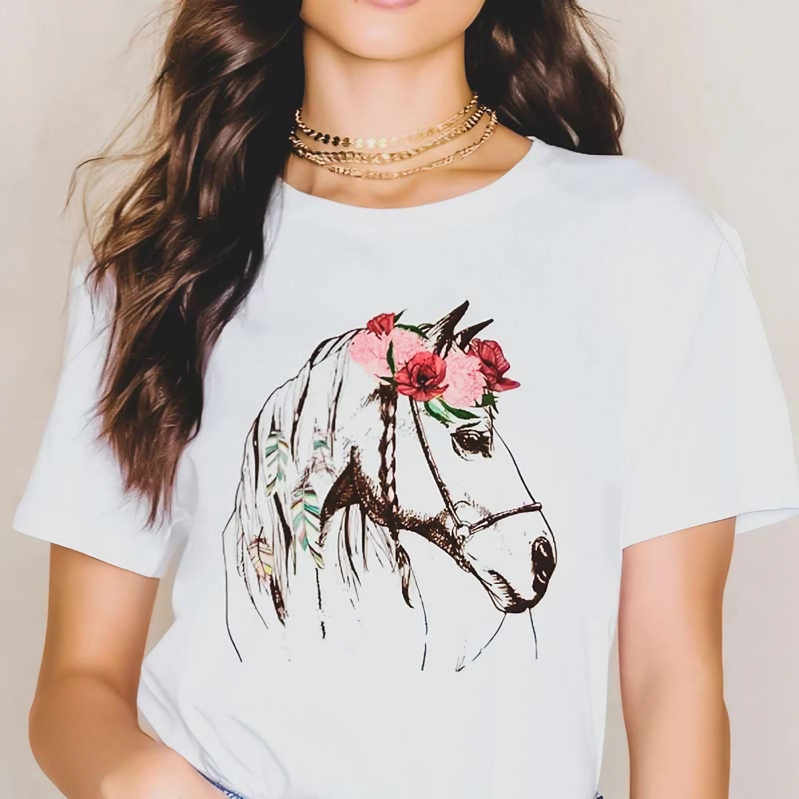 T-shirt cheval couronne de fleurs