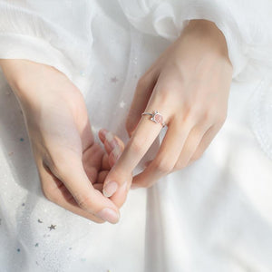 Bague chat argentée et pierre rose - Le Petit Fermier