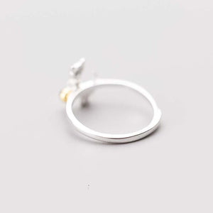 Bague chat argentée et sa clochette dorée - Le Petit Fermier