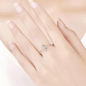 Bague chat en argent & cœur rose - Le Petit Fermier