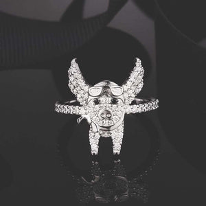 Bague cochon aviateur en argent véritable - Le Petit Fermier