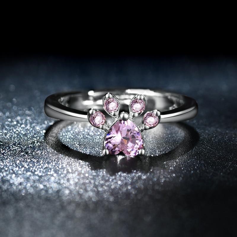 Bague patte de chien argenté en quartz rose - Le Petit Fermier