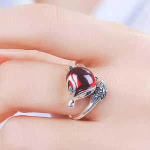Bague tête de renard rouge en argent véritable - Le Petit Fermier