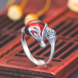 Bague tête de renard rouge en argent véritable - Le Petit Fermier