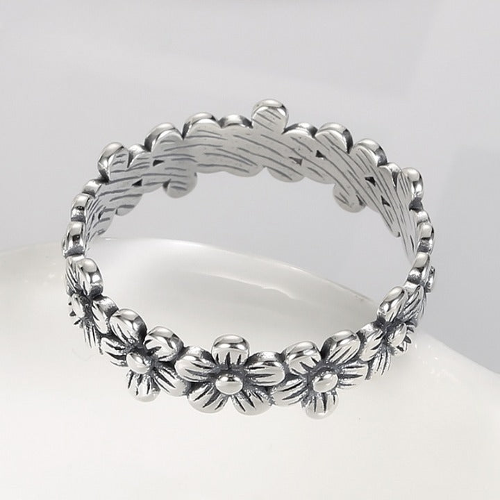 Bague vintage en argent et ses marguerites - Le Petit Fermier