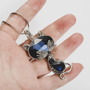 Collier chat en cristal bleu - Le Petit Fermier