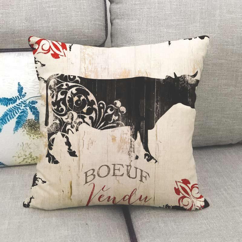 Housse de coussin bœuf en coton et lin - Le Petit Fermier