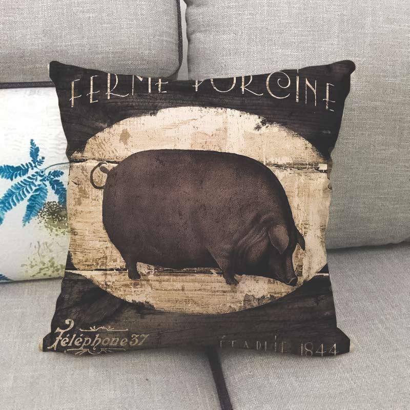Housse de coussin cochon en coton et lin - Le Petit Fermier