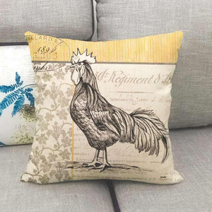 Housse de coussin coq en lin et coton - Le Petit Fermier