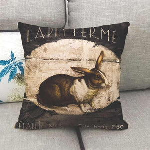 Housse de coussin lapin en coton et lin - Le Petit Fermier