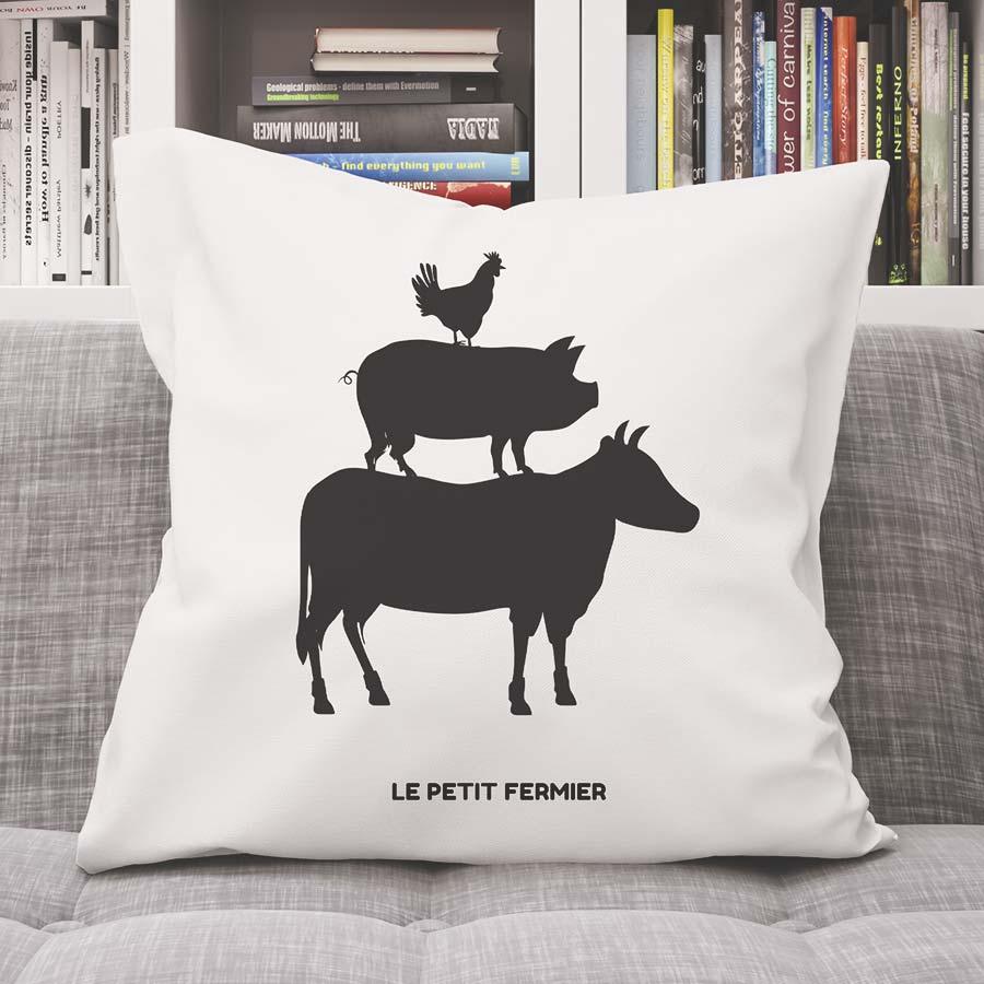 Housse de coussin Poule, Vache, Cochon - Le Petit Fermier