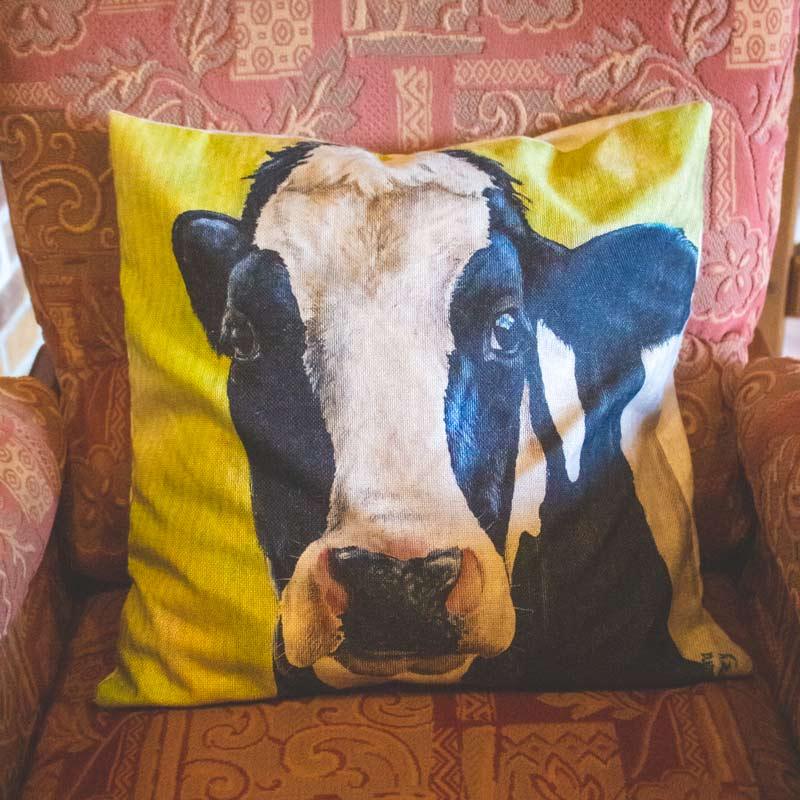 Housse de coussin verte vache - Le Petit Fermier