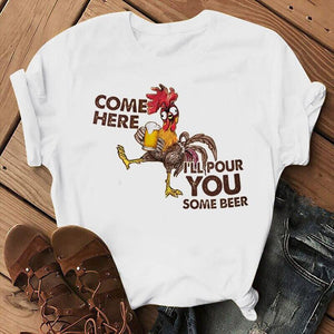 T-shirt coq Come Here I'll pour you some beer - Le Petit Fermier