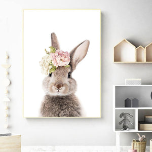 Tableau lapin marron et couronne de fleurs - Le Petit Fermier