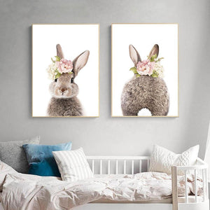 Tableau lapin marron et couronne de fleurs - Le Petit Fermier