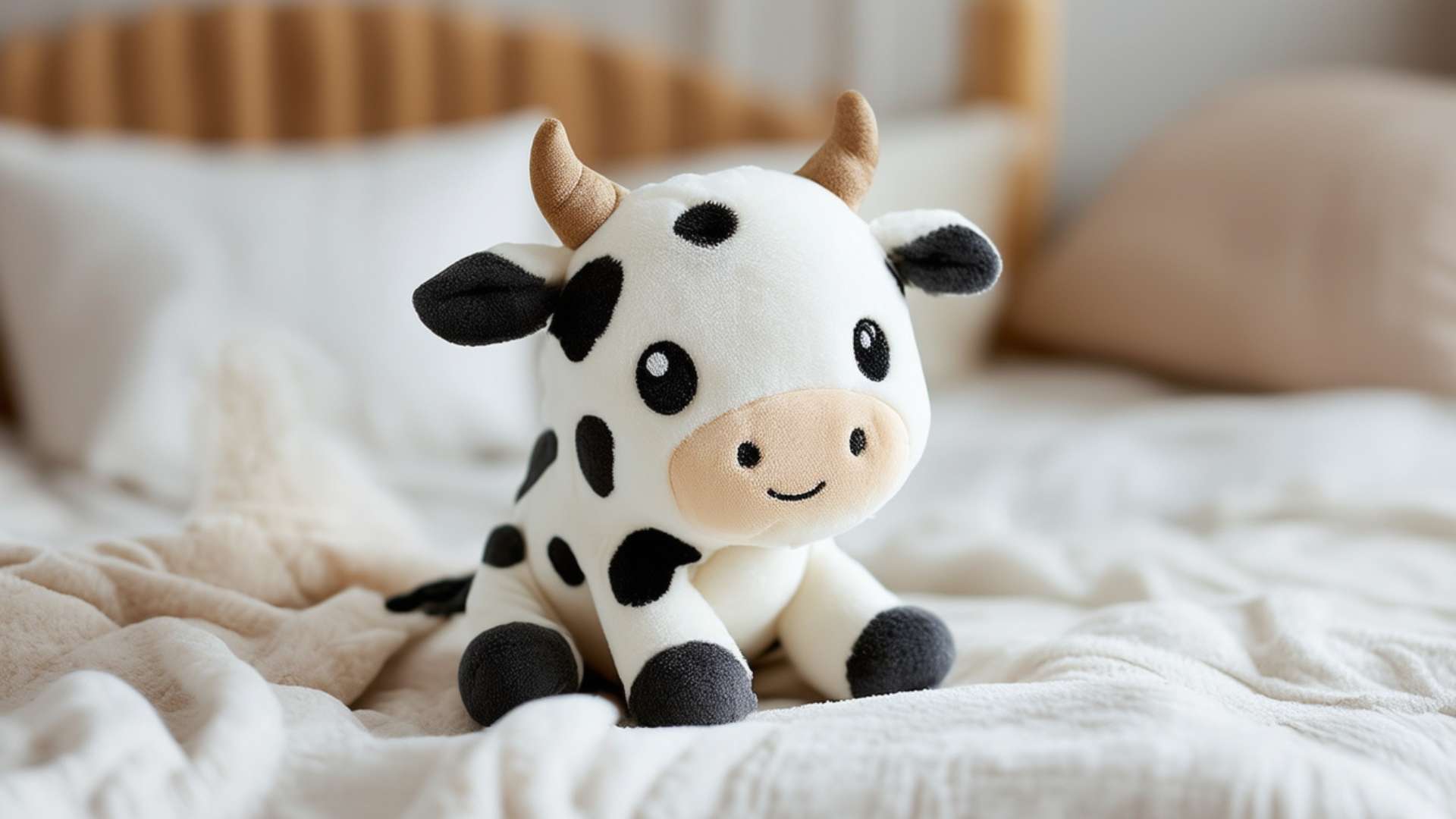 Le doudou plat vache sur le lit