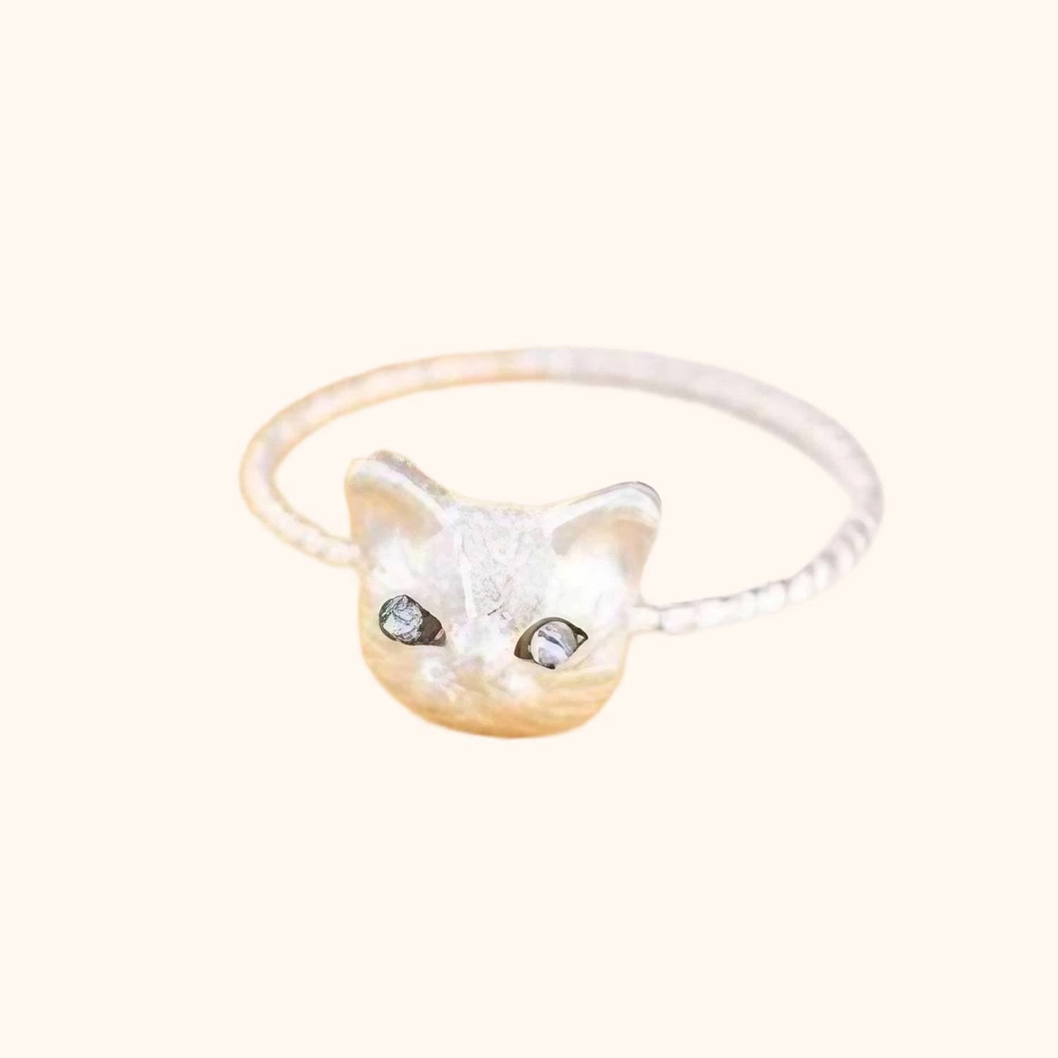 Bague chat luxueuse argentée