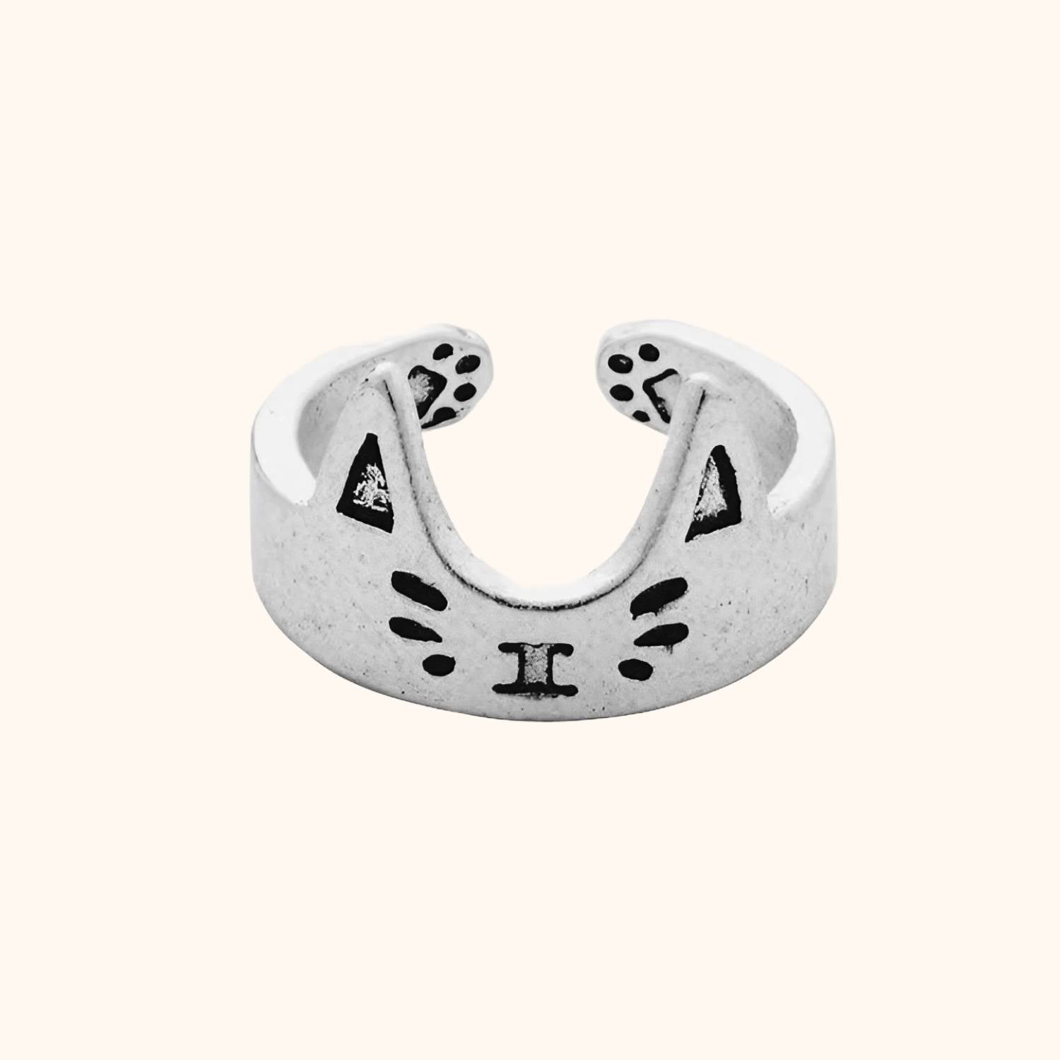 Bague chat cartoon argentée