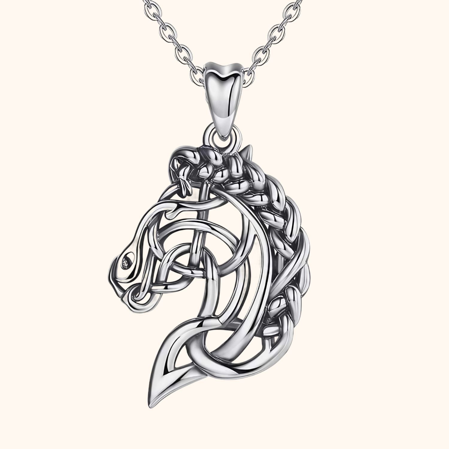 Pendentif design tête de cheval en argent véritable