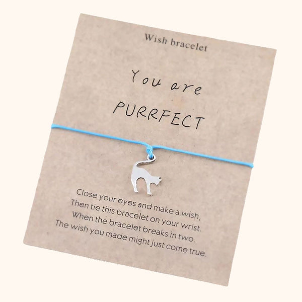 Bracelet à vœux chat You are PURRFECT bleu