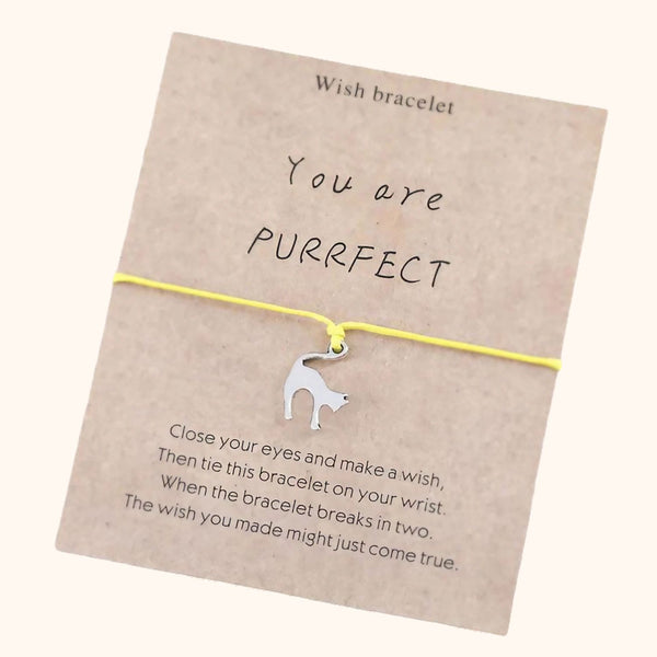 Bracelet à vœux chat You are PURRFECT jaune