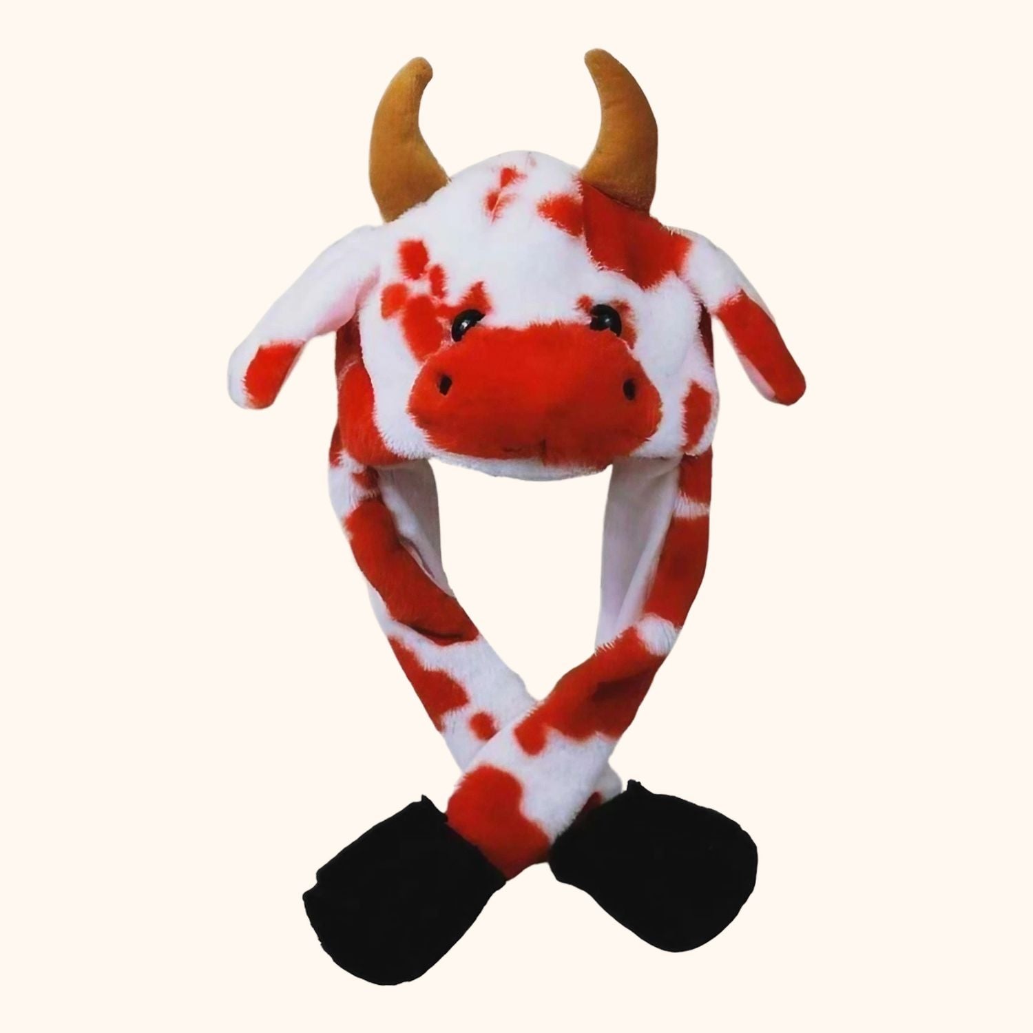 Bonnet lumineux vache rouge et blanche