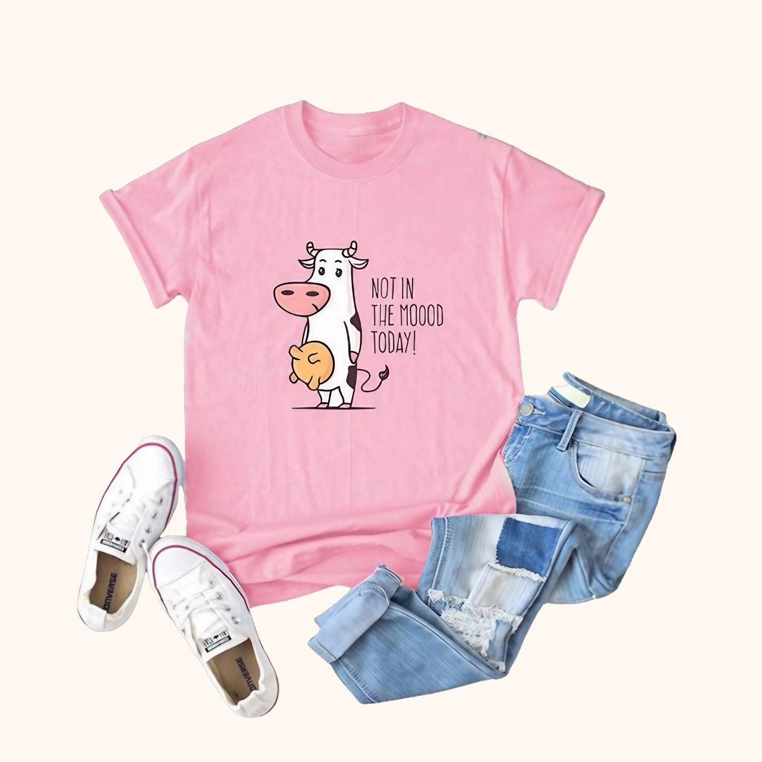 T-shirt rose vache I'm Not In The Moood Today