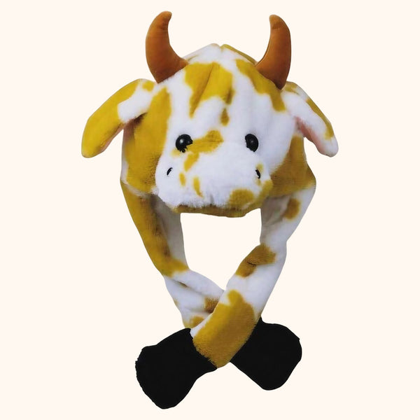 Bonnet lumineux vache blanche et jaune