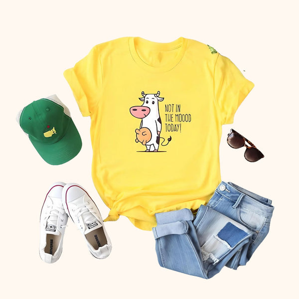 T-shirt jaune vache I'm Not In The Moood Today