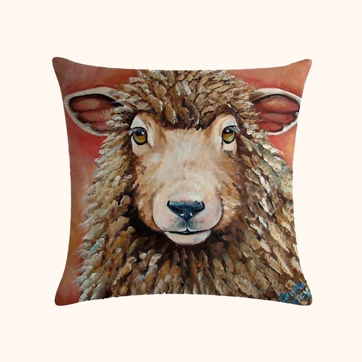 Housse de coussin rouge mouton fait main