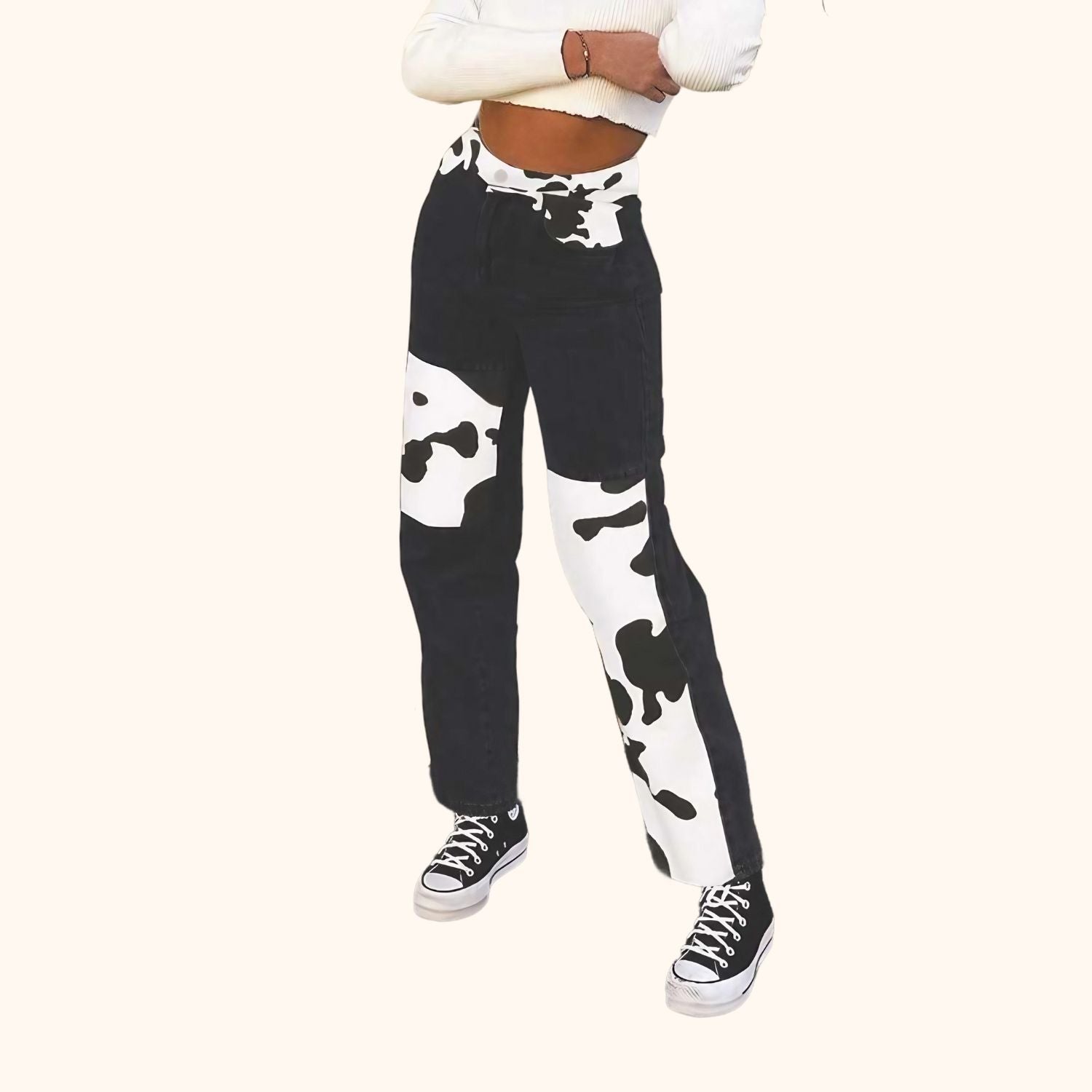 Jean noir à imprimé vache