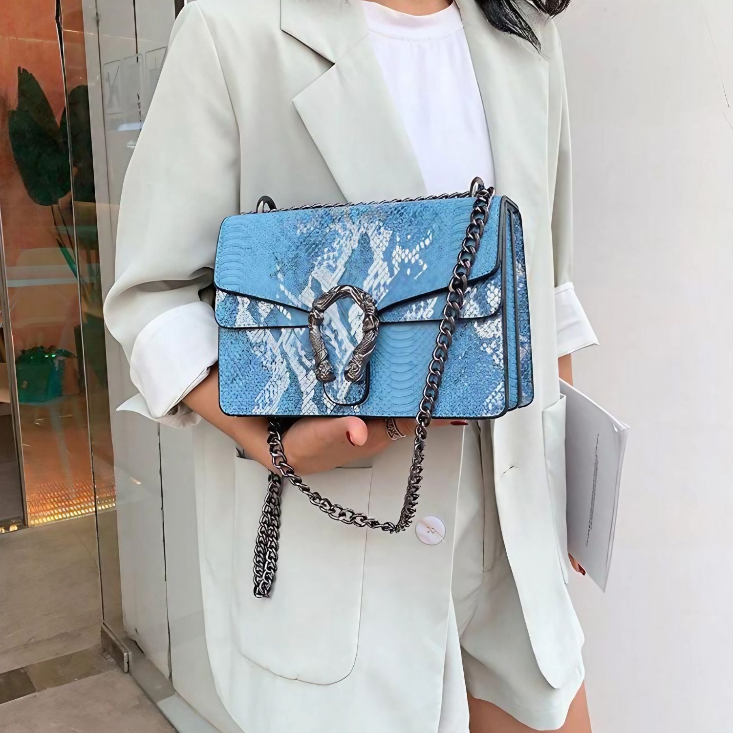 Sac à main bleu fer à cheval