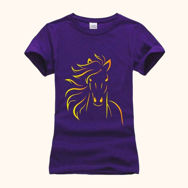 T-shirt violet cheval doré