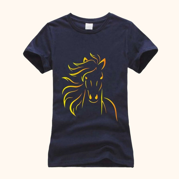 T-shirt bleu marine cheval doré