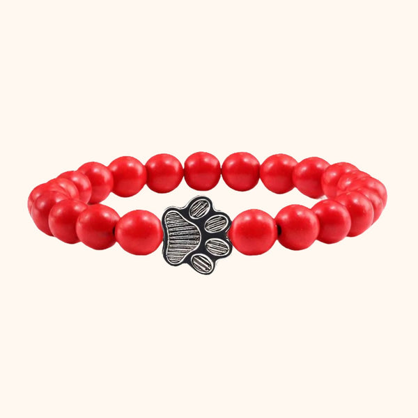 Bracelet patte de chien et perles rouges
